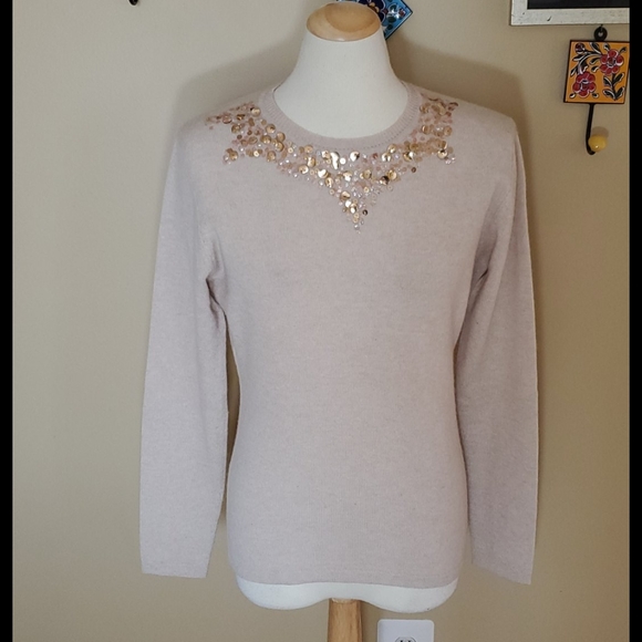 Lu Lu Lame khaki cashmere sweater - Picture 1 of 5